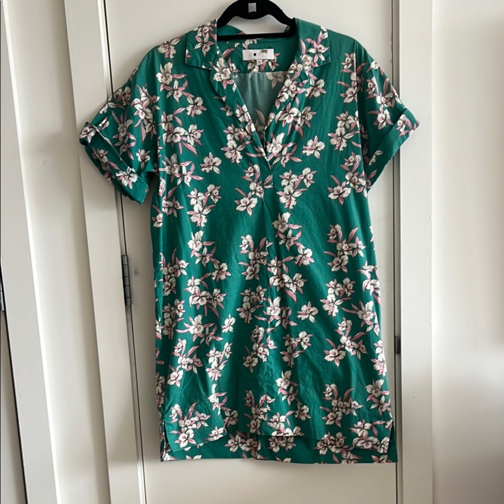 Floral Hawaiian Short Sleeve Shirt Dress